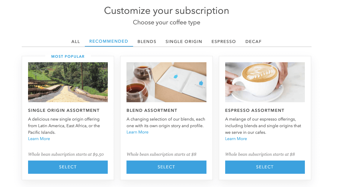 Blue Bottle Coffee subscription ecommerce