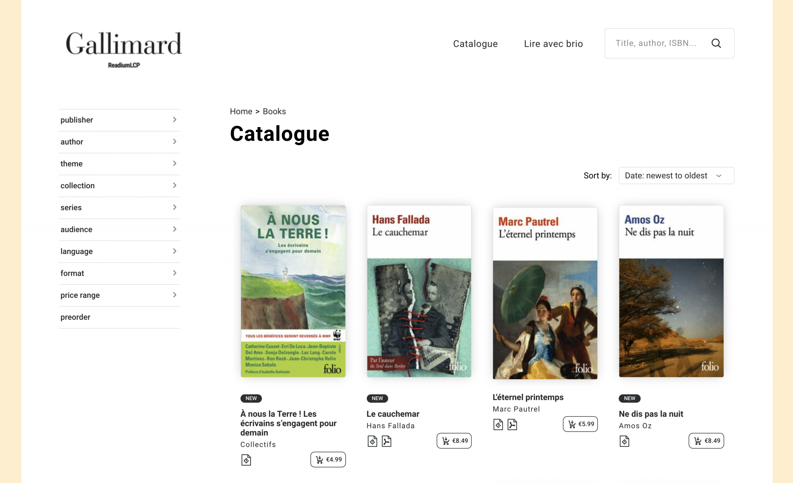 Spree Commerce digital products example Gallimard ebooks store
