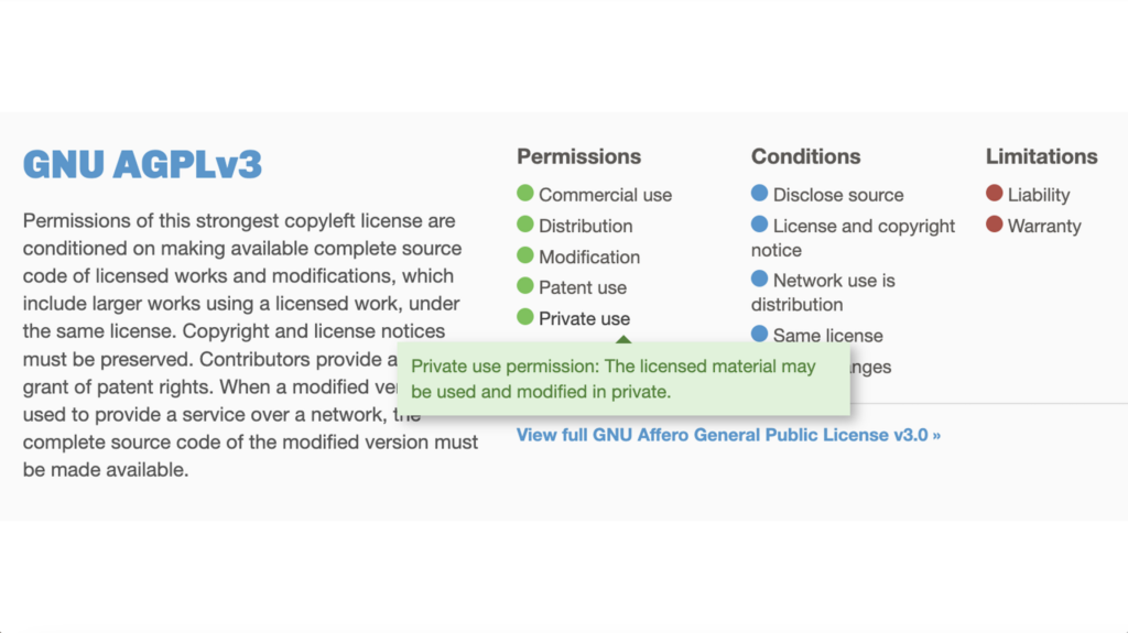 AGPLv3 open-source - keep it private no need to disclose